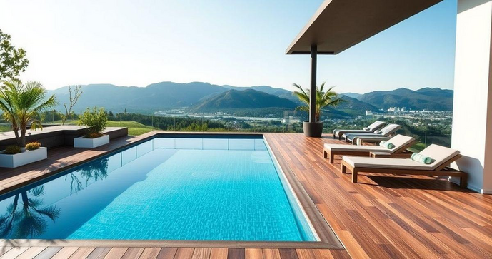 Deck piscina WPC transforma seu espaço externo em um ambiente elegante e funcional Deck piscina WPC transforma seu espaço externo em um ambiente elegante e funcional